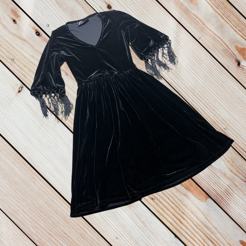 Midnight Hour XS black velvet fringe dress - Picture 2 of 12
